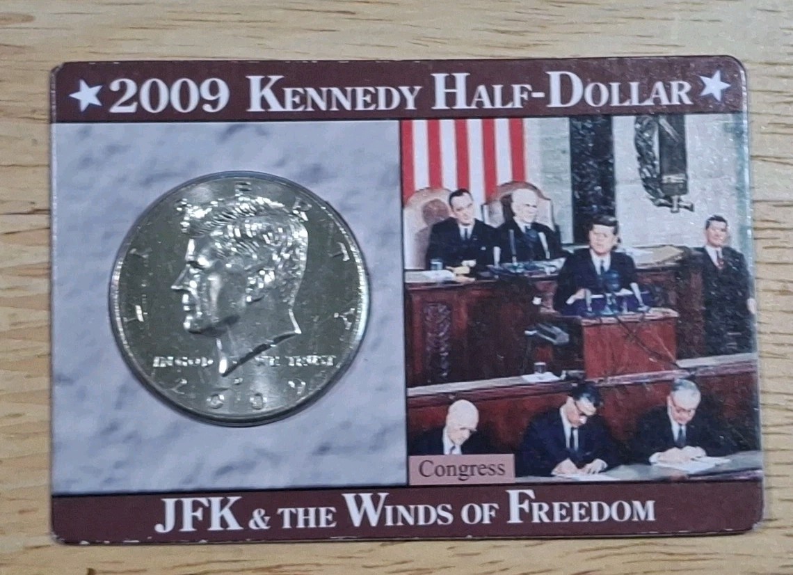 2009 D 50c Kennedy Clad Half Dollars in Display Card JFK & The Winds Of Freedom