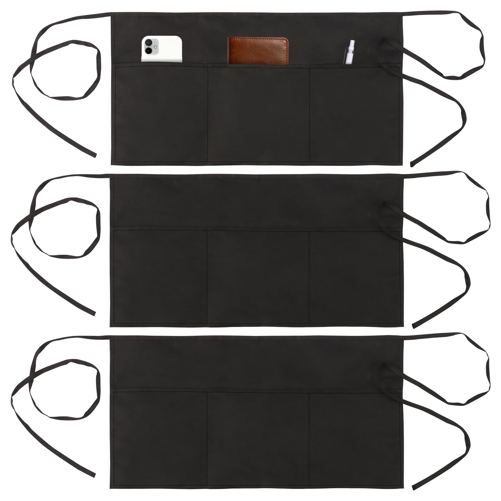 YELEGAI Server Apron, Waitress Apron for Women with 3 Pocket, One Size, Black
