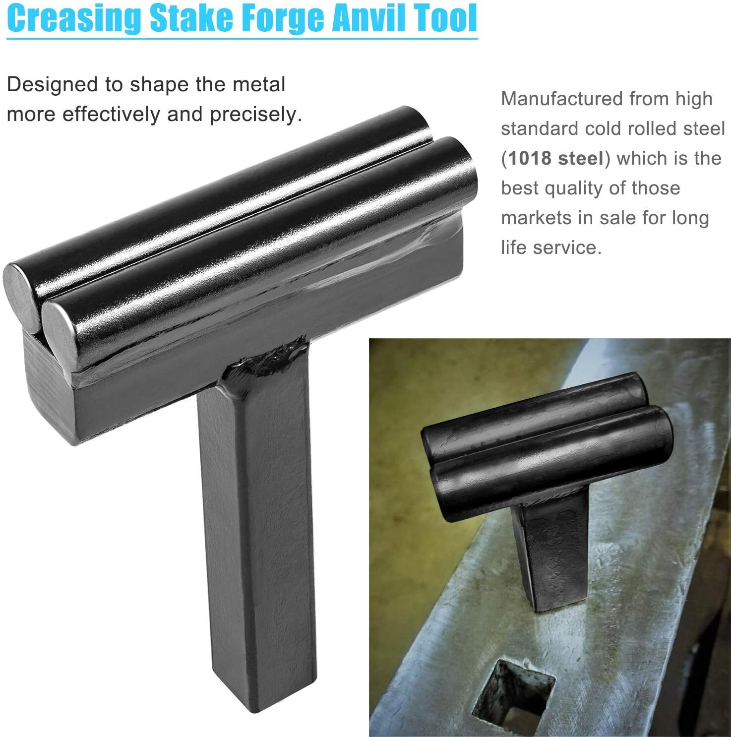 3/4" Blacksmith Anvil Forge Hardy Tool Hot Cut Creasing Stake Spring Fuller set.