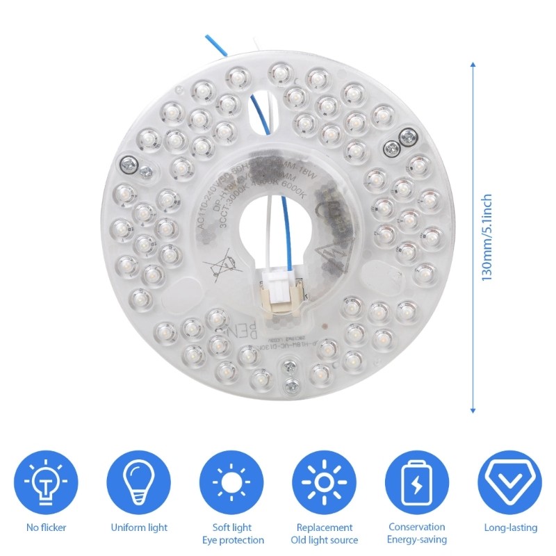 Mount Light Panel 18W 130mm PC Aluminum for Ceiling Fan Easy