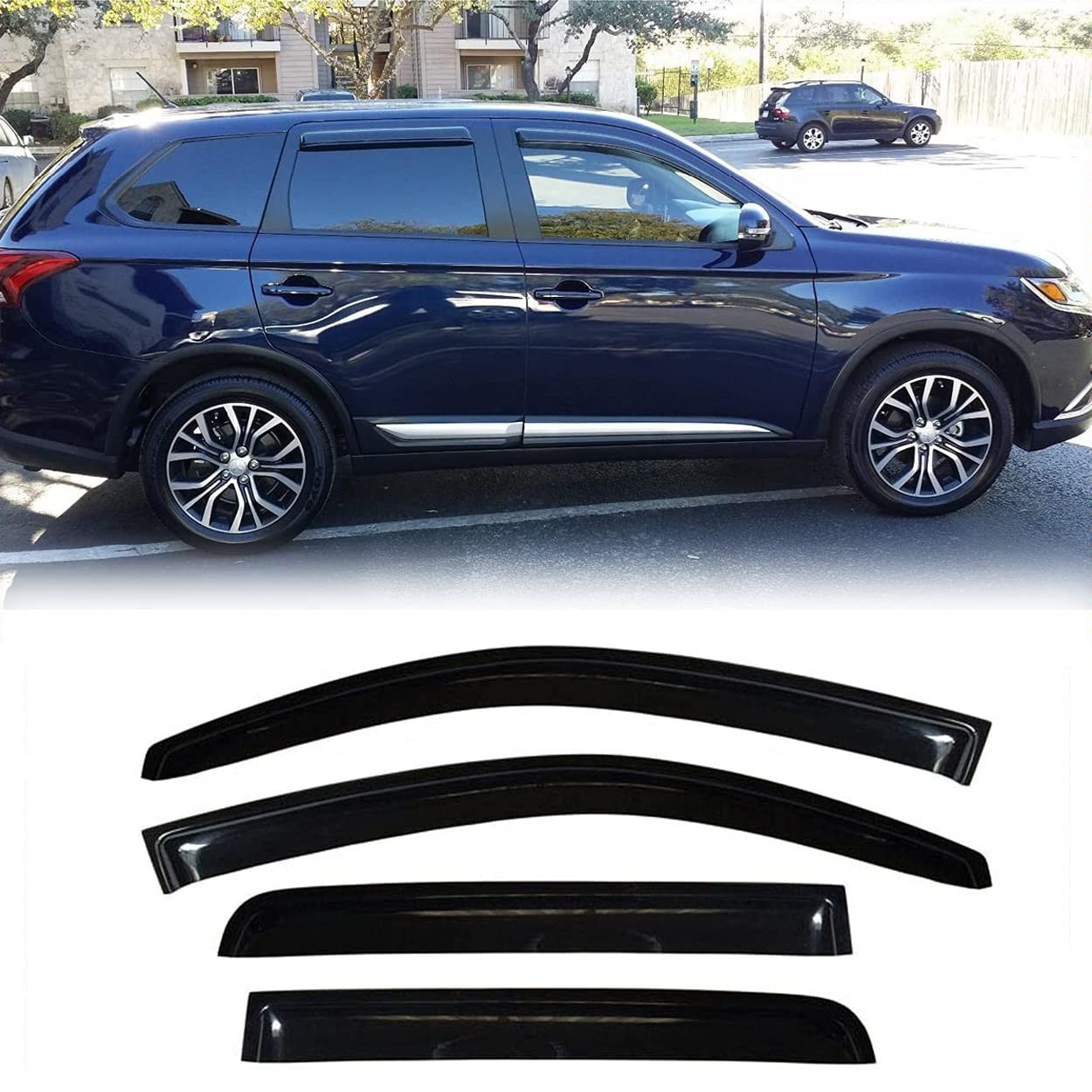 Deebior Original Side Rain Guards, 4pcs 11-20 Outlander, Dark Smoke Tint
