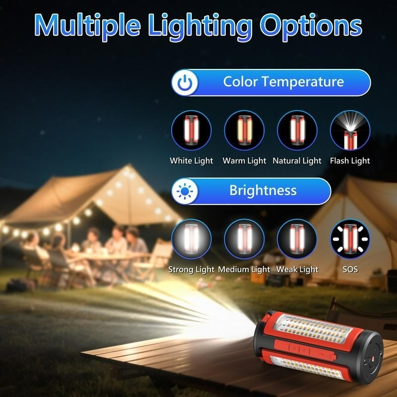3-Head Rechargeable LED Camping Light 10000mAh, 67" Adjustable Stand, Tripod