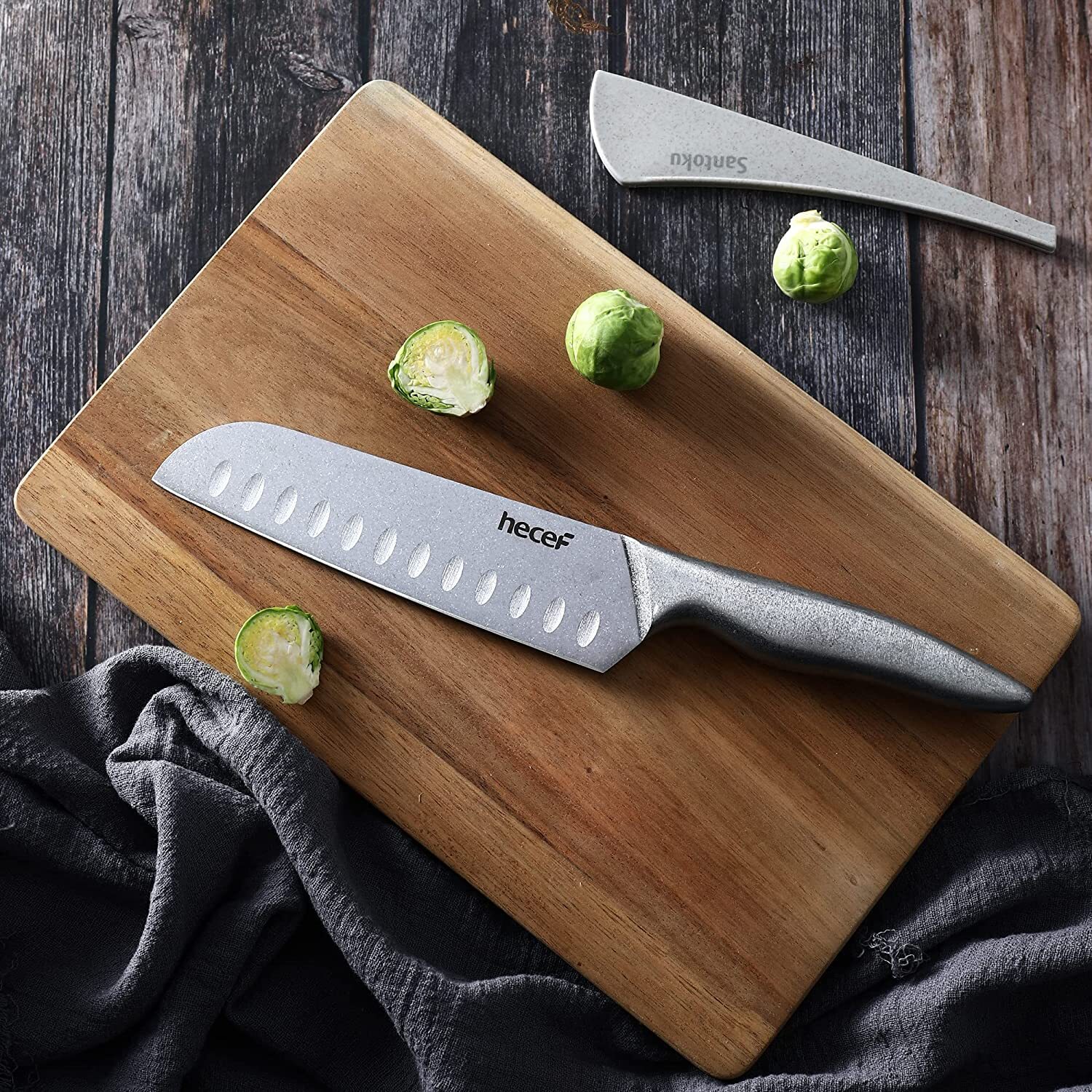Hecef 11Pcs Knife Set Stonewashed Rustproof Stainless Steel Sharp Cutting Knife