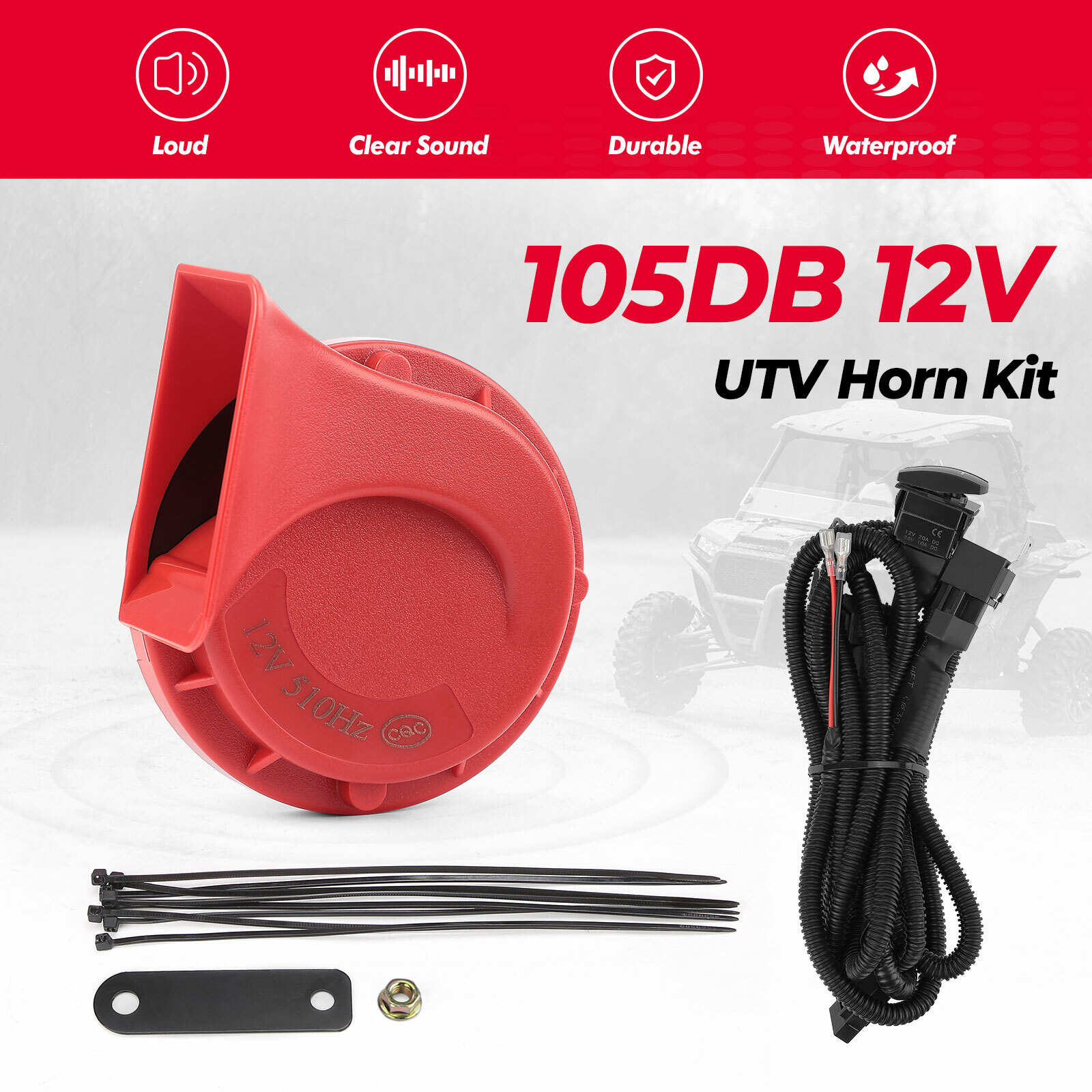 UTV Horn Kit w/ Rocker Switch For Polaris RZR XP 1000 Can-Am Maverick X3 Honda
