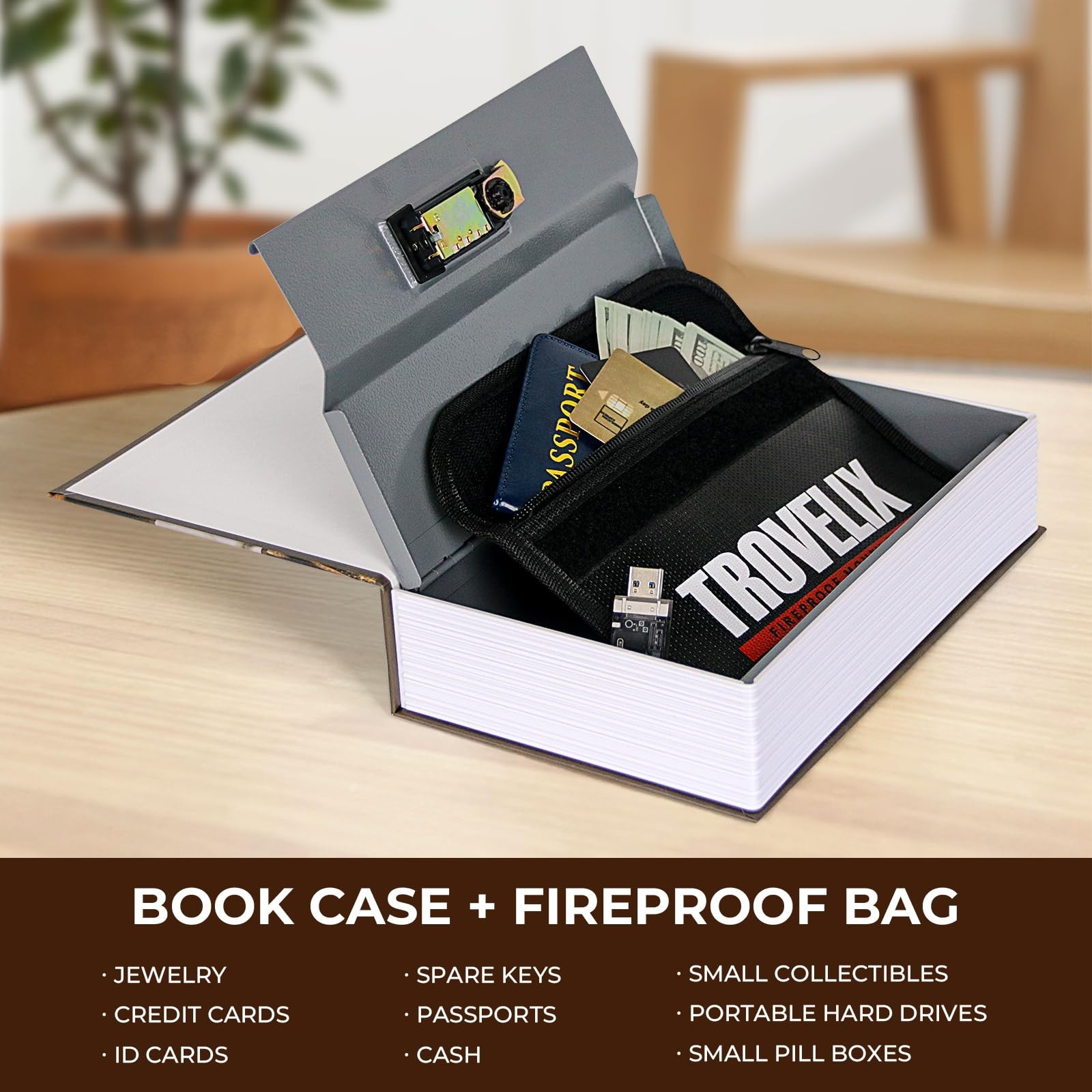 Book Safe Combination Lock Hidden Storage Box Fireproof Bag Coffee Diversion