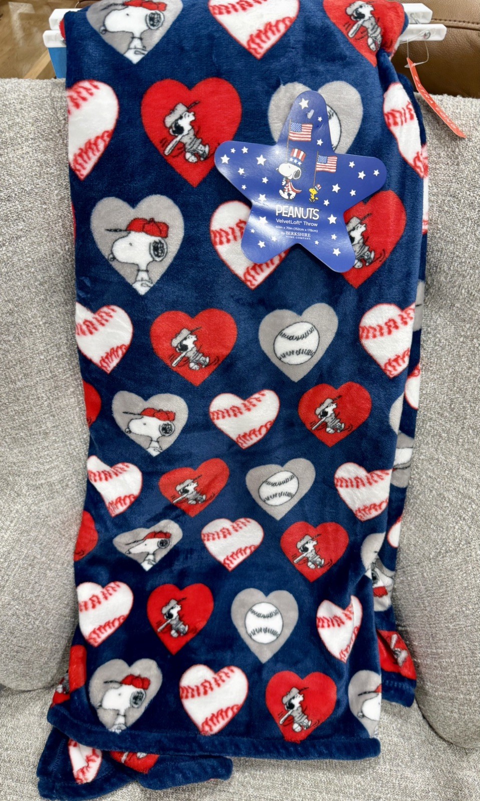 Berkshire Peanuts Snoopy & Lucy 4th Of July Patriotic Baseball Blanket 60x70