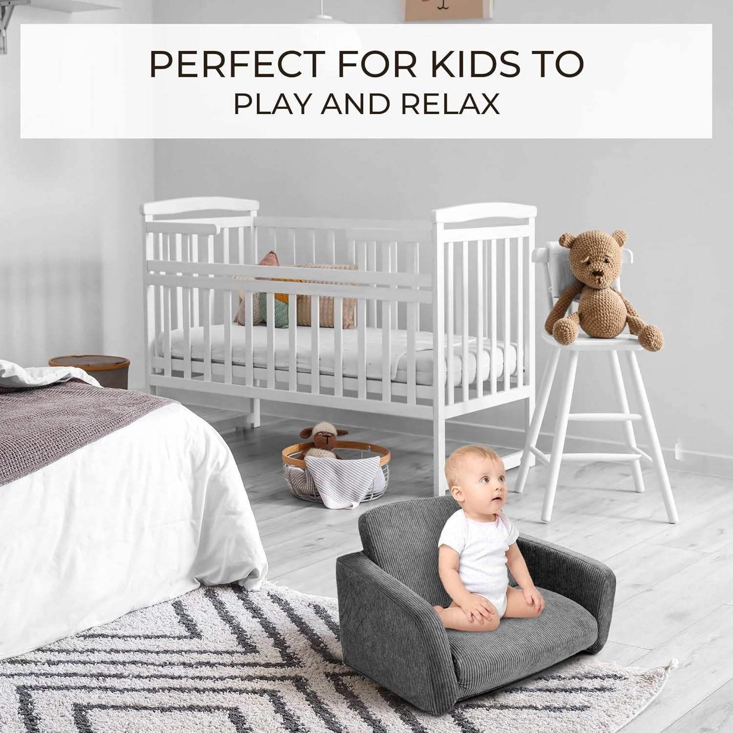 Comfy Kids Chair for Toddler - Stylish 2 in 1 Lounger Made of Memory Foam Eas...