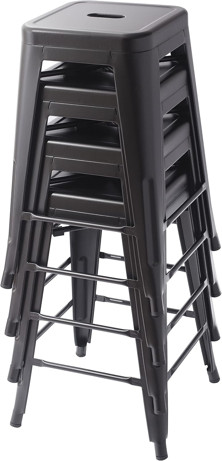 Metal Bar Stools, 24-Inch Seat Height, Set of 4, Black