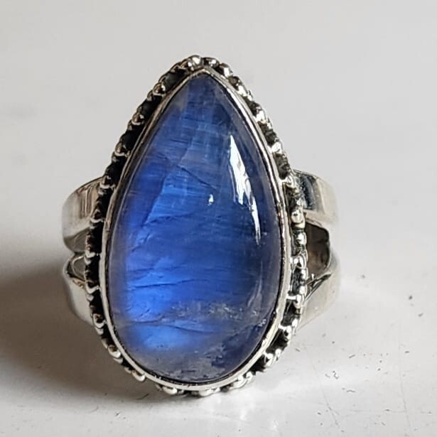 PURPLE RAINBOW MOONSTONE NATURAL GEMSTONE 925 STERLING SILVER JEWELRY RING