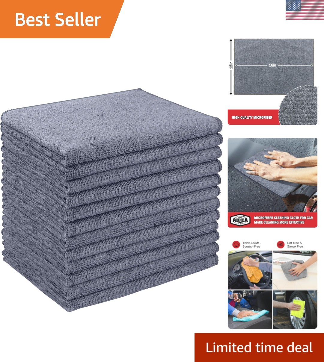 Microfiber Cleaning Cloths 12 Pack - Soft & Lint-Free for Home & Car