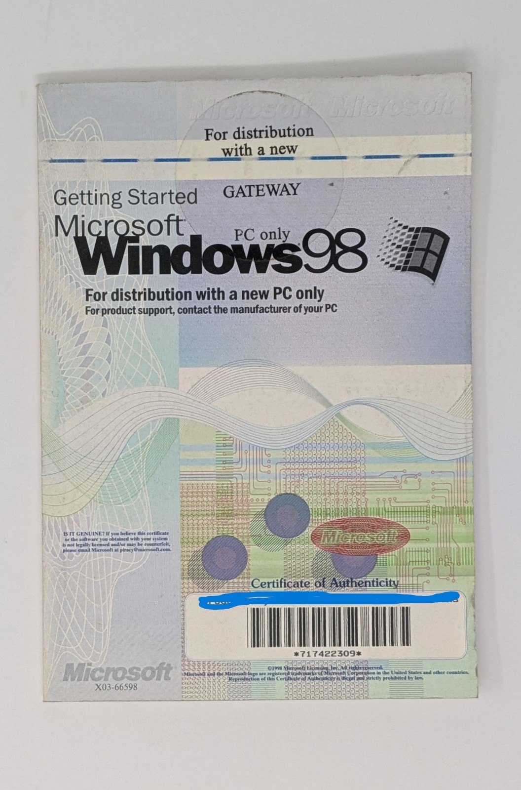 Microsoft Windows 98 Getting Started Manual Only & Product Key NO DISC