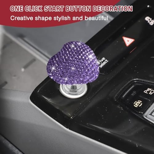 Bling Car One-Touch Start Button, Push Start Button Cover, Heart Purple #1