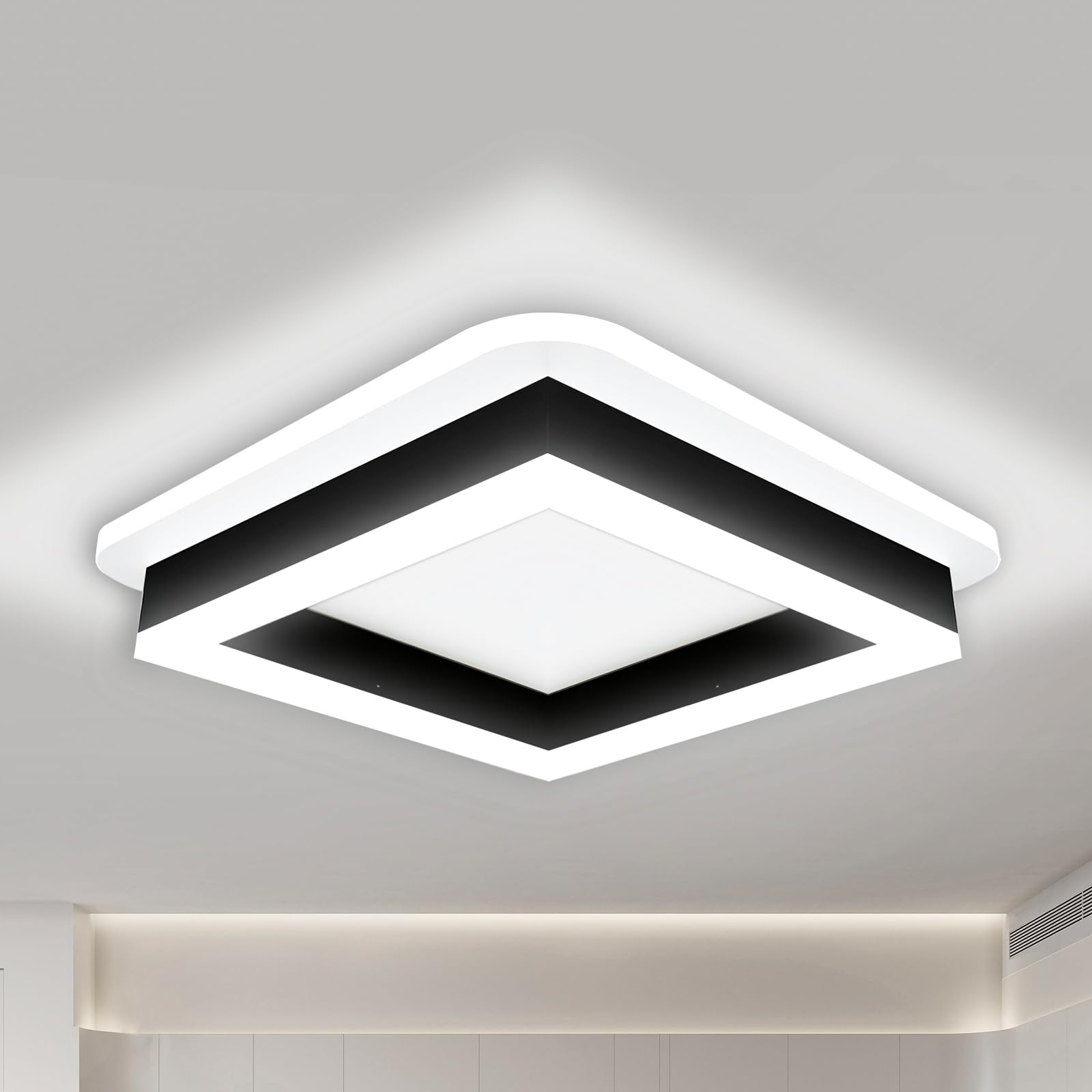 24W Square Modern Flush Mount Ceiling Light, 9.5inch Close to Ceiling Lamp fo...
