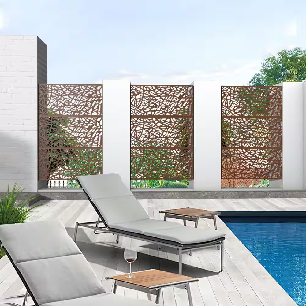 3-Panel Rust-Colored Weather Resistant Panel Screen