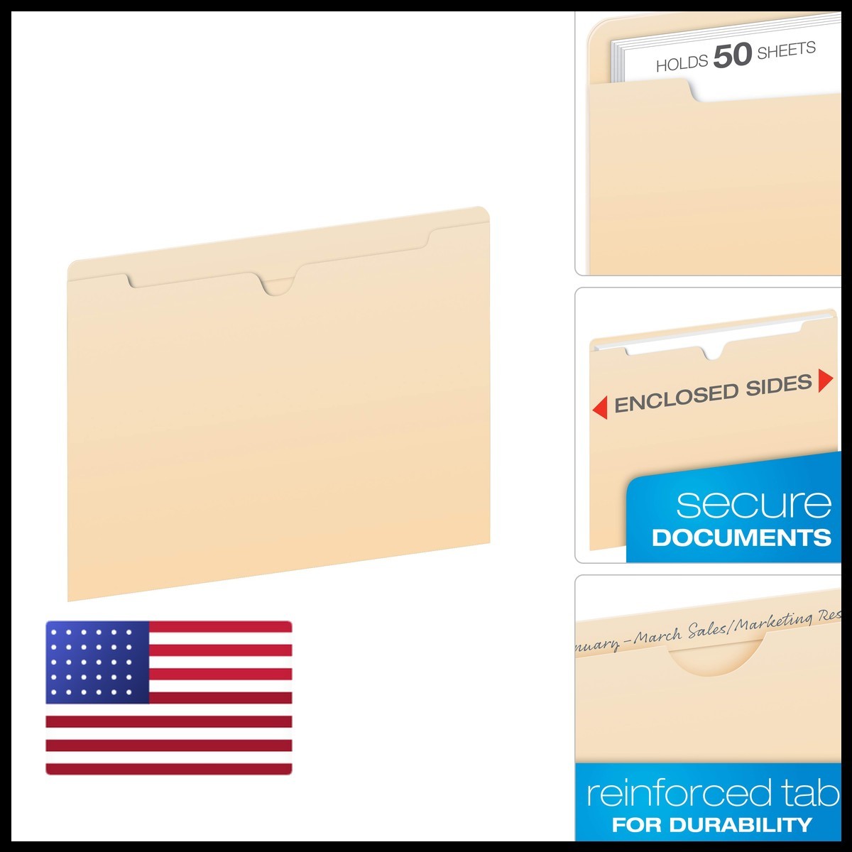 Pendaflex File Jackets Flat Manila Letter Size Straight Cut Tab 100/Box