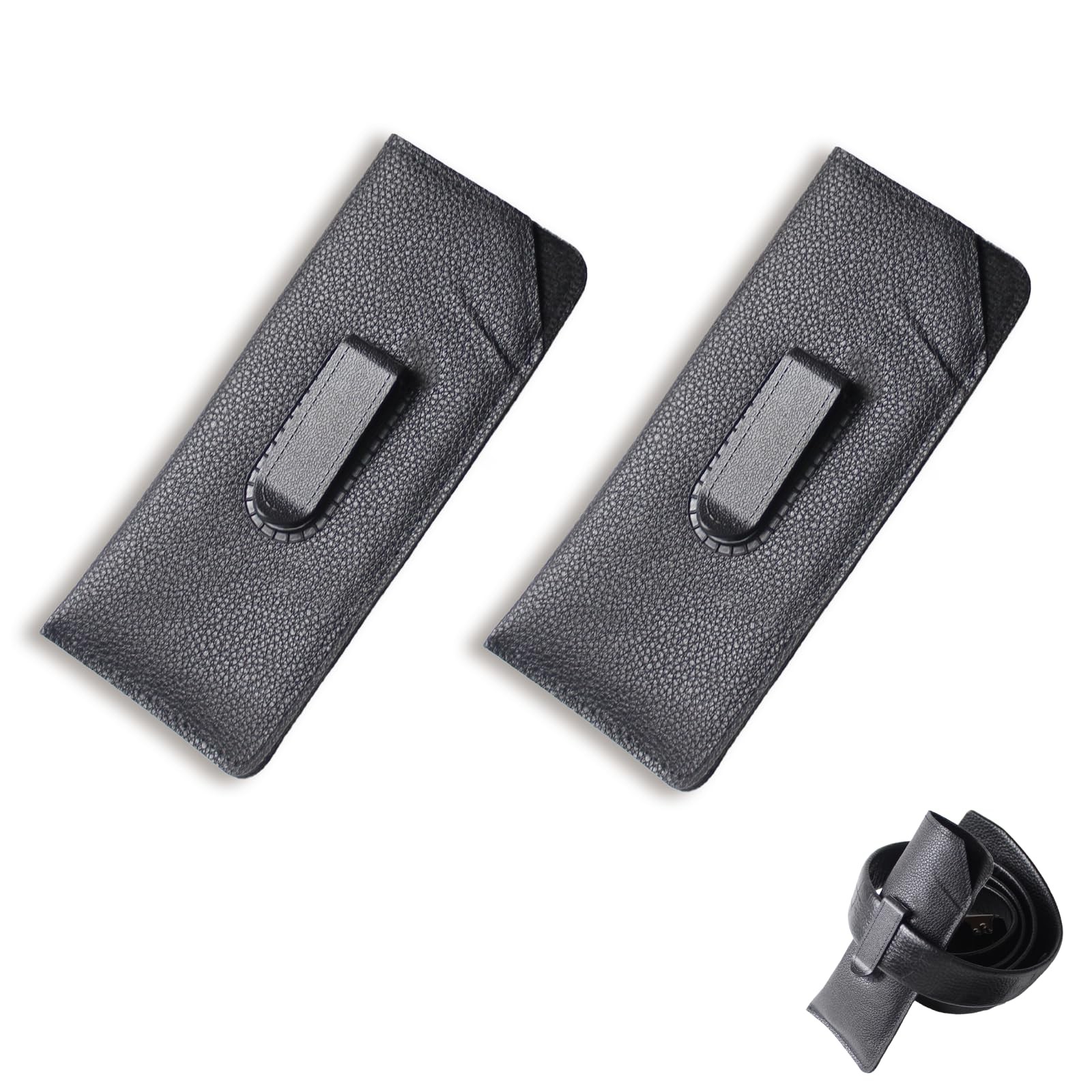 2 Packs Glasses Case with Clip Soft Black Leather Eyeglass Pouch with Plastic...