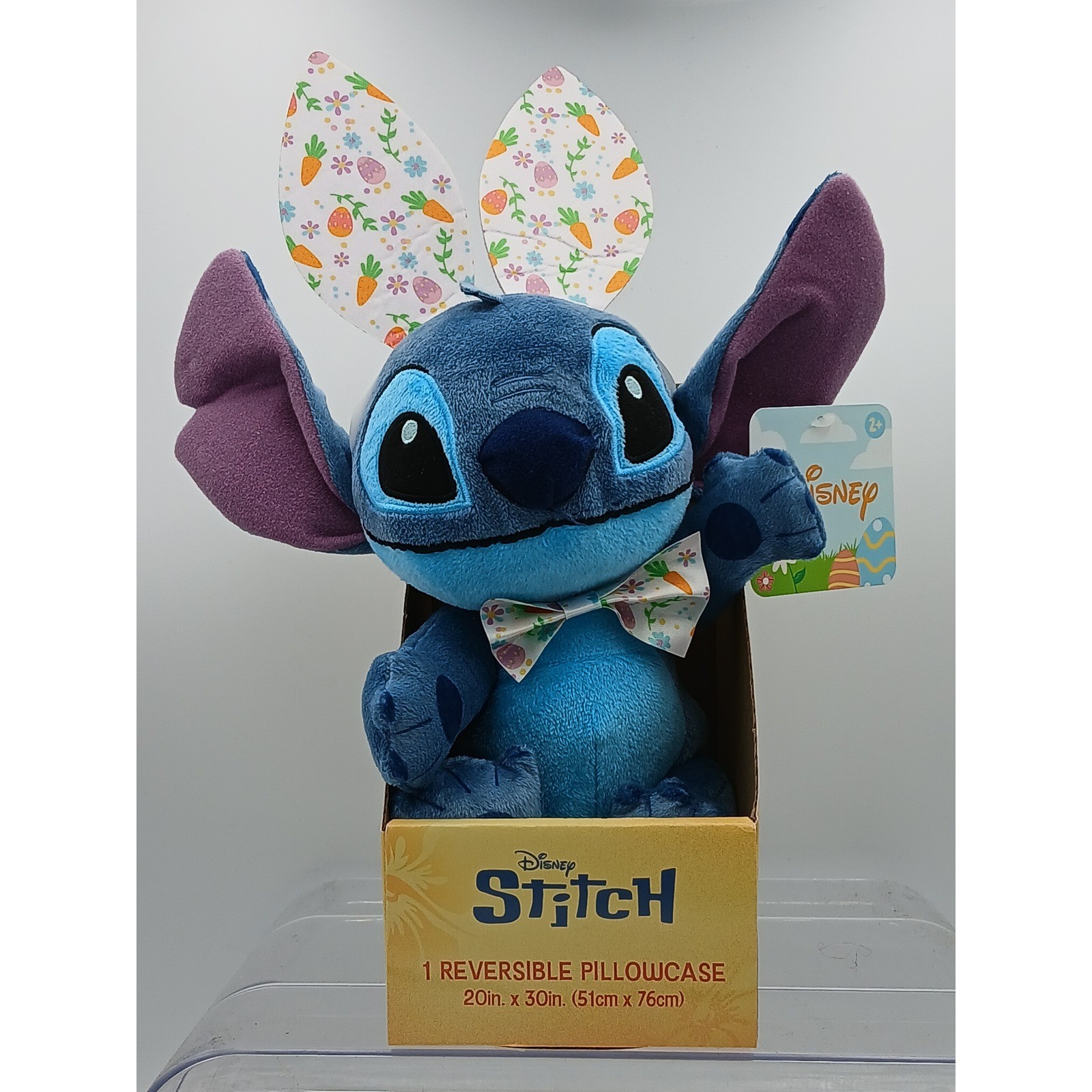 Disney Stitch Easter Plush with Reversible Pillowcase Set Blue Bunny Ears New