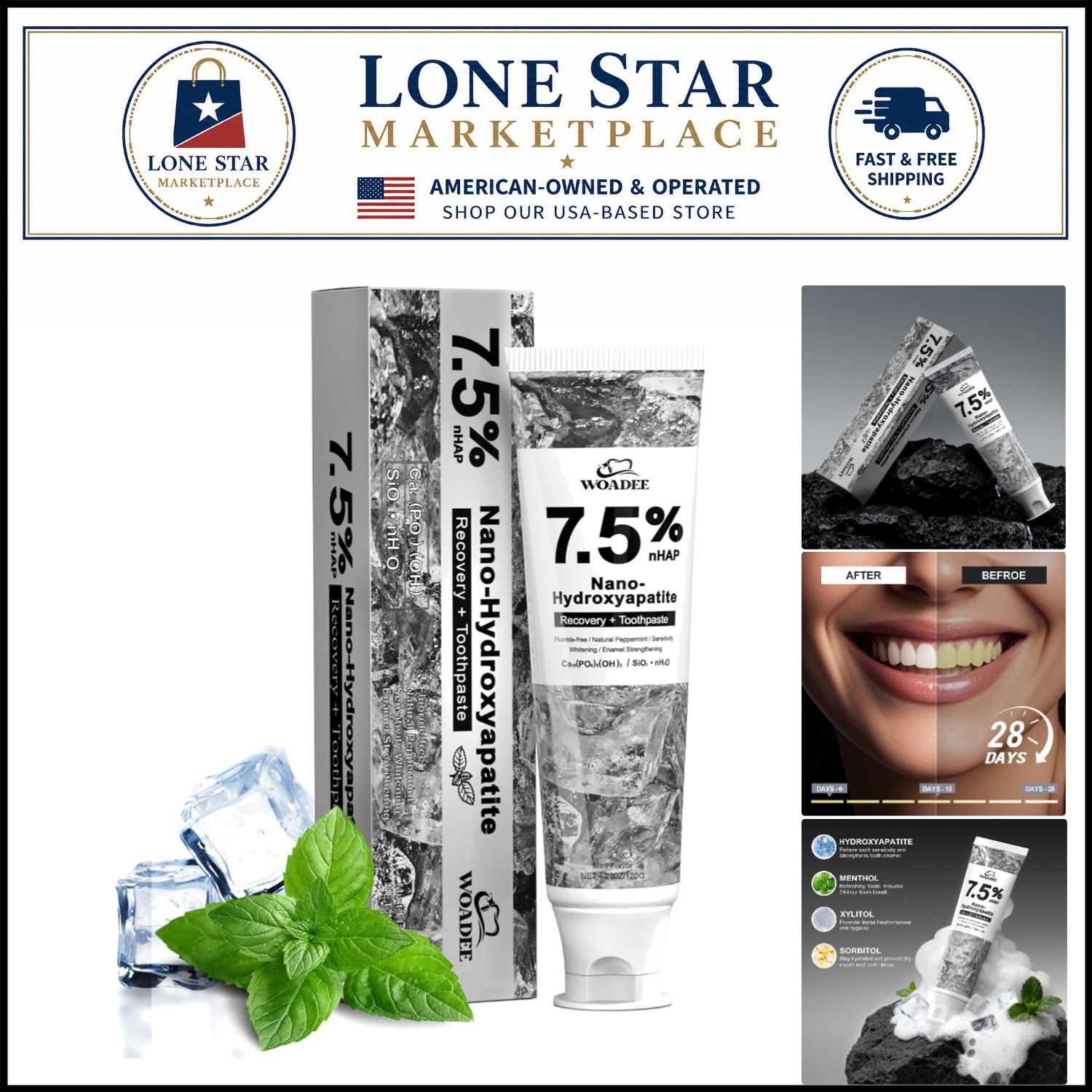 Gentle Whitening Toothpaste with Nano Hydroxyapatite – Fresh Mint Flavor 4.23 oz