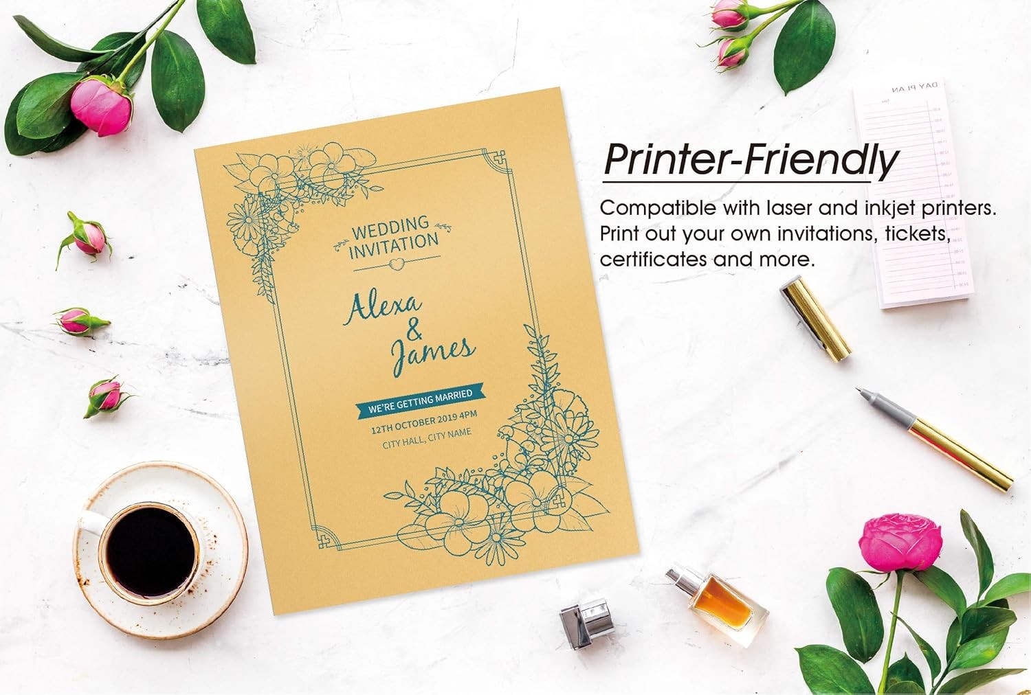 Gold Metallic Craft Paper 100-Pack, 8.5x11" Printer Friendly 80lb