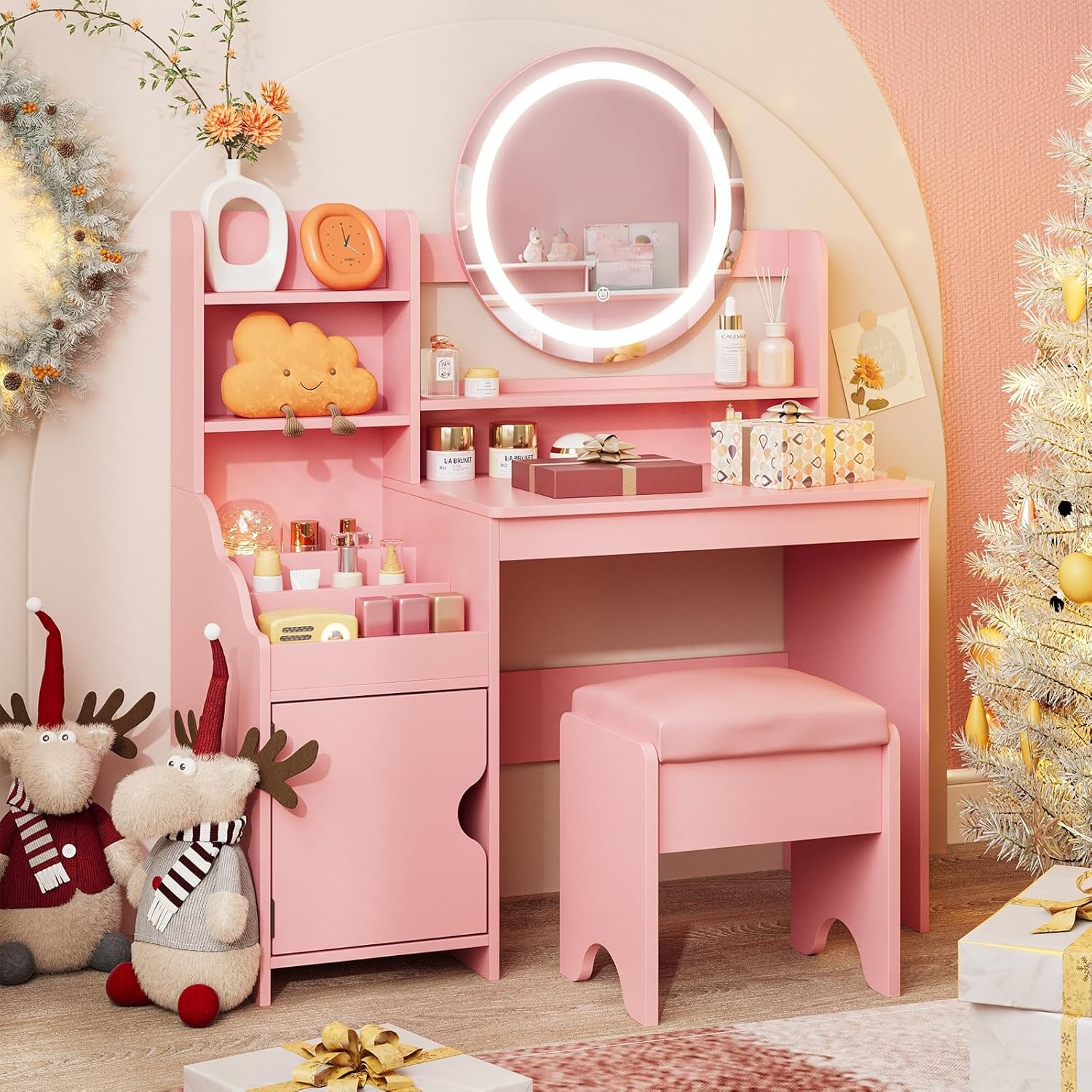 Kids Vanity with Lights, Princ Makeup Vanity Desk with Open