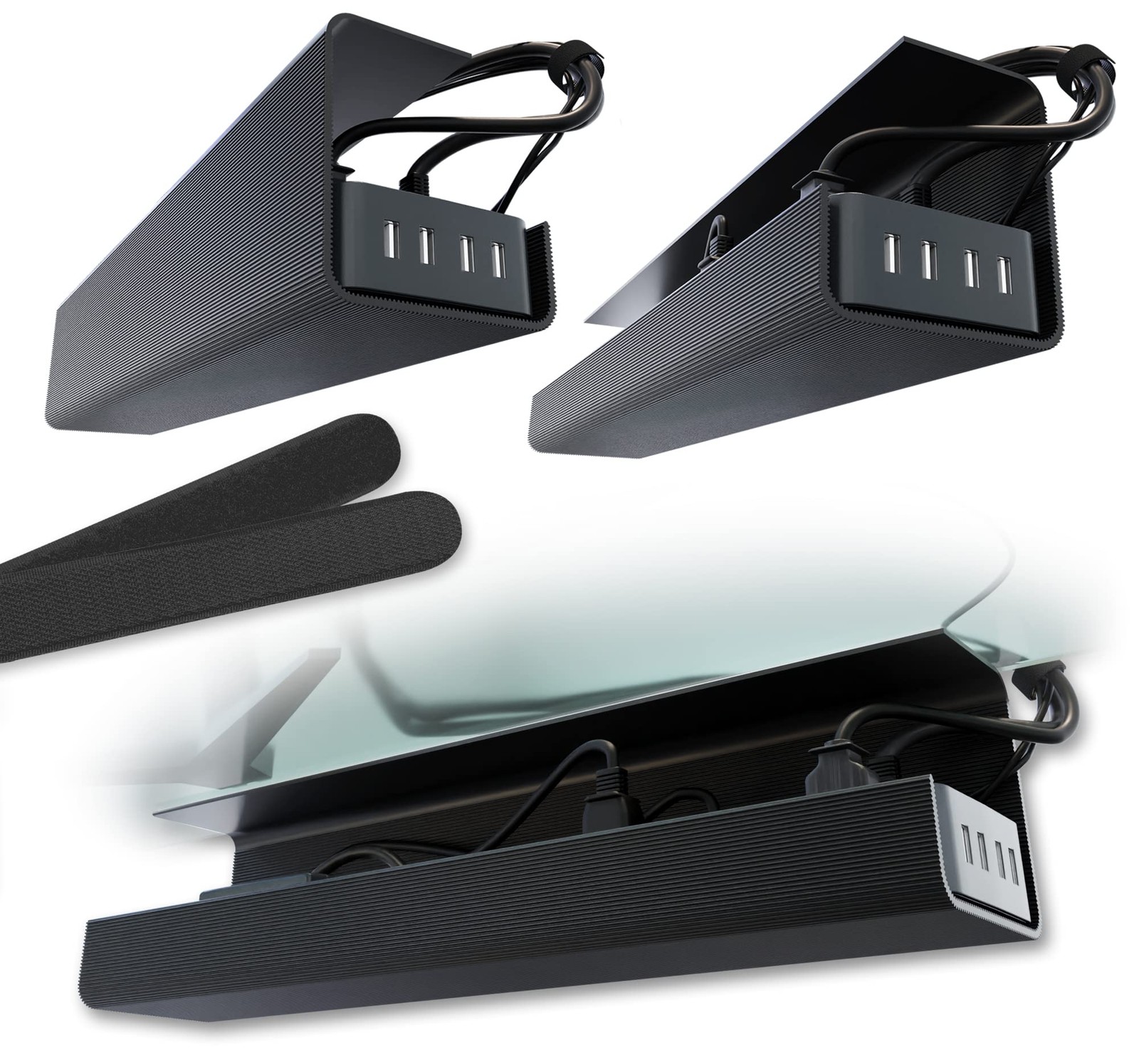 No-Screw Under Desk Cable Management Tray - -Adhesive Installation, Cord Mana...