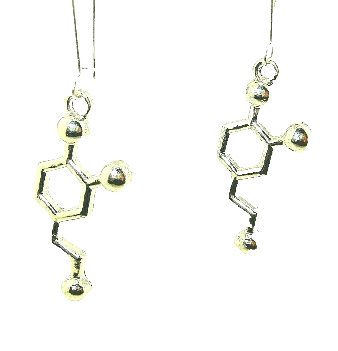 New Bio Chemistry (Love) Molecule  DOPAMINE  Silver-tone Dangle Earrings 2" Long