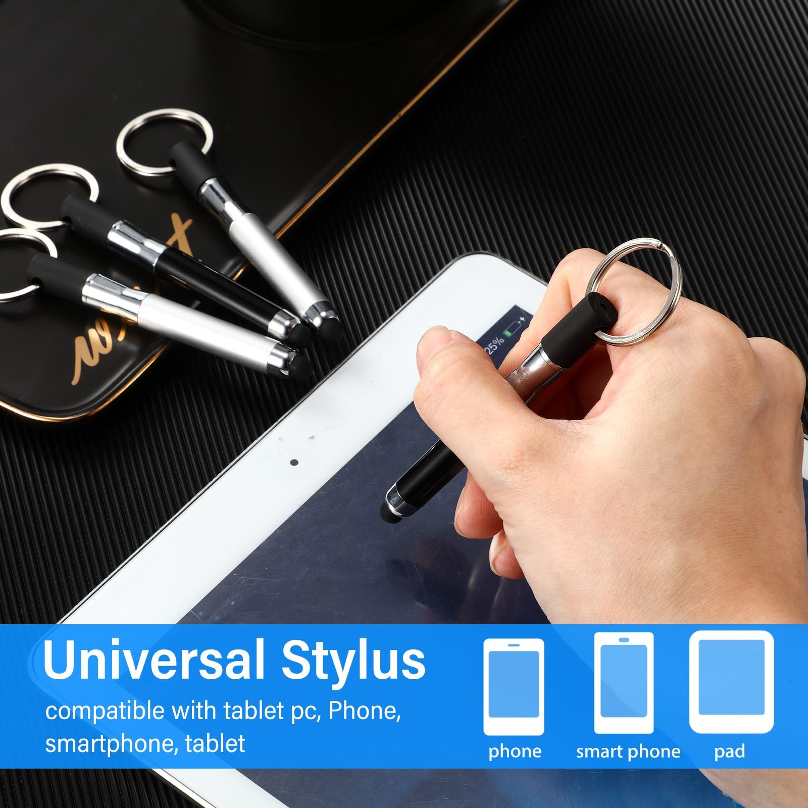 4 Pieces Mini Stylus Pen with Keyring Loop 3in1 Accessory Bullet Capacitive K...