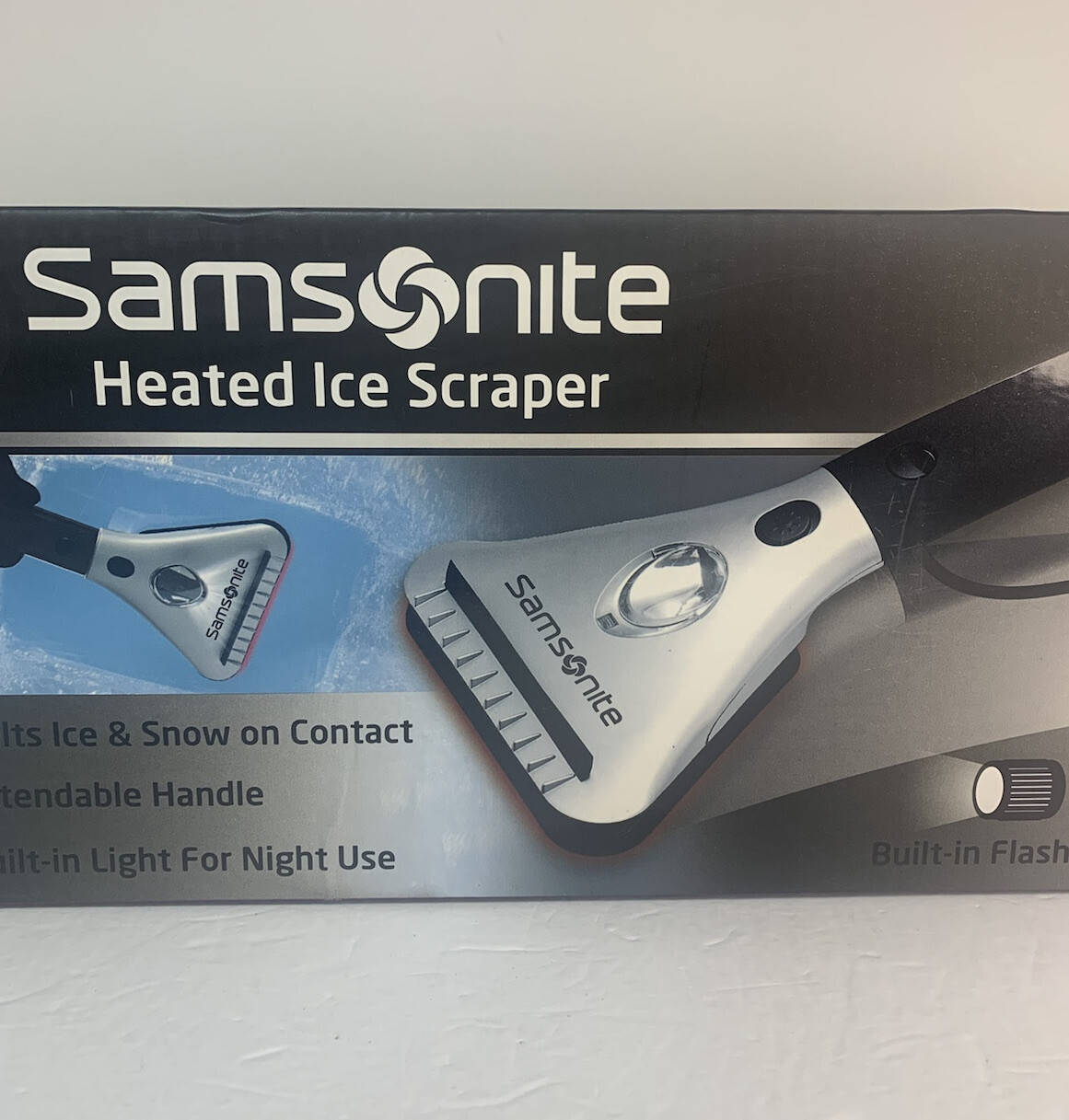 Samsonite Heated Ice Scraper With Light Non-Slip Extendable Handle 15' Cord -NEW