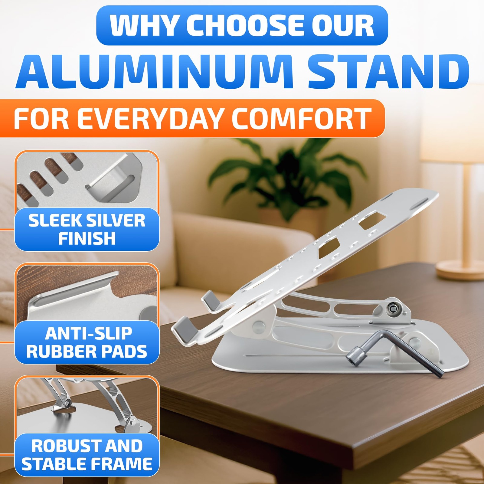 Laptop Stand Height Angle Adjustable Computer Desk Holder Vented Riser