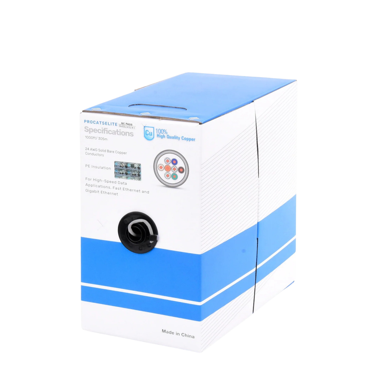 1000 ft (305m) Cable Reel, Cat5e, 24 AWG, Gray, UL Performance, for CCTV, Data