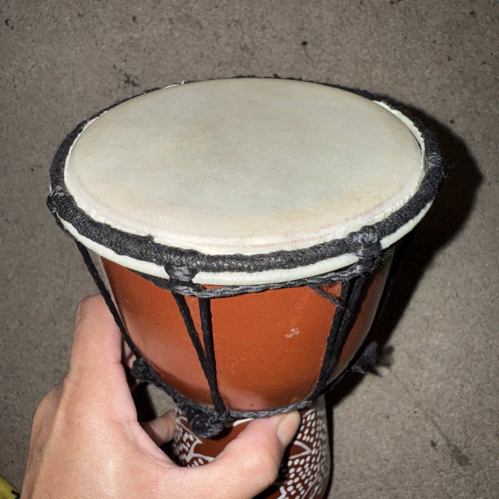 Small hand-painted djembe drum, from Bahamas.