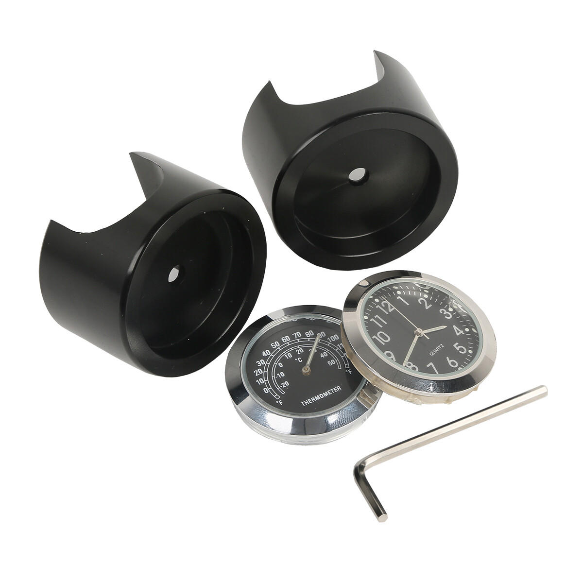 7/8" 1" Handlebar Black Dial Clock Temp Thermometer Universal Motorcycle