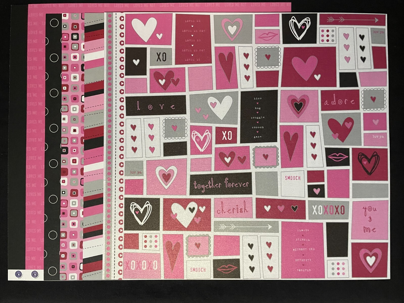 K I MEMORIES "KISS ME" 12X12 SINGLE AND DOUBLE-SIDED PAPERS