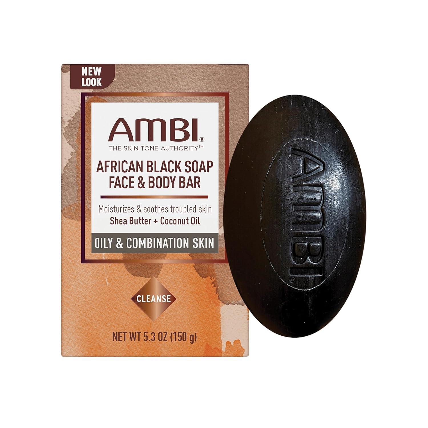 African Black Soap Face & Body Bar, Cleans and Nourishes Skin, Rinses Clear, 5.3