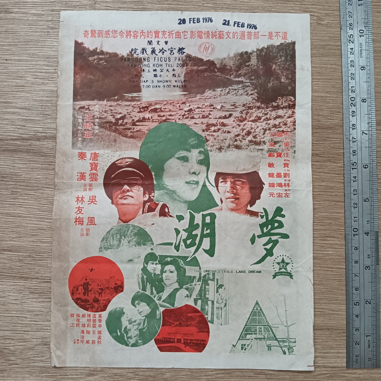 Rare 70s Chinese Movie Flyer - 梦湖 - 秦汉 唐宝云