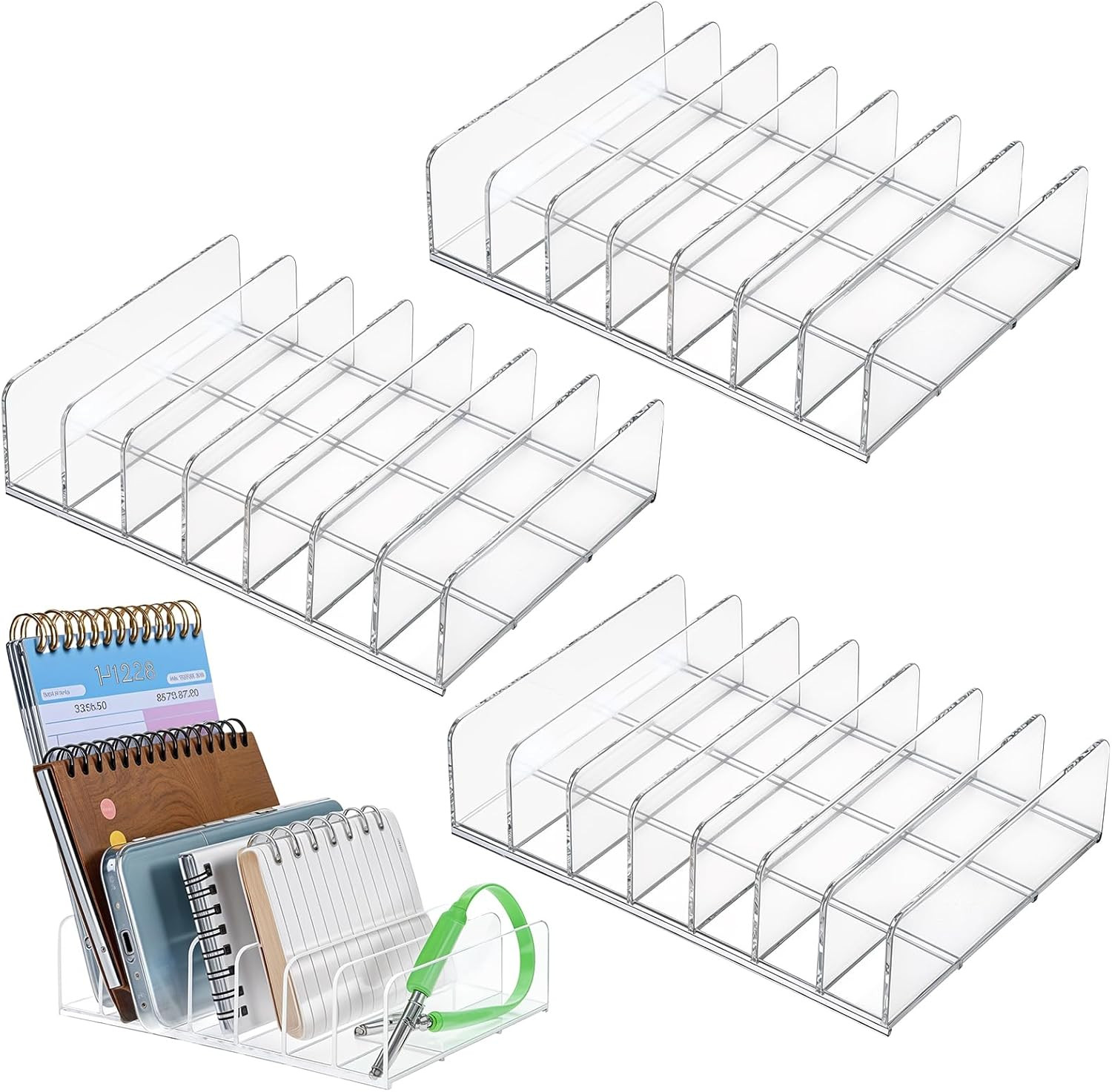 4 Pcs Acrylic Mail Holder, Acrylic File Mail Desktop Organizer Sorters, 7 Compar