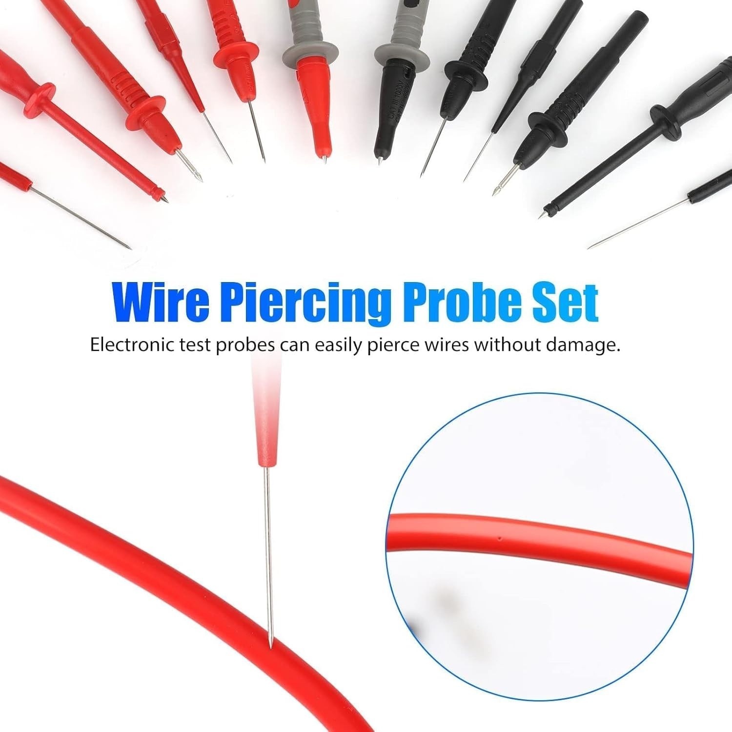 25PCS Silicone Multimeter Test Leads Kit with Replaceable Wire Piercing Probes
