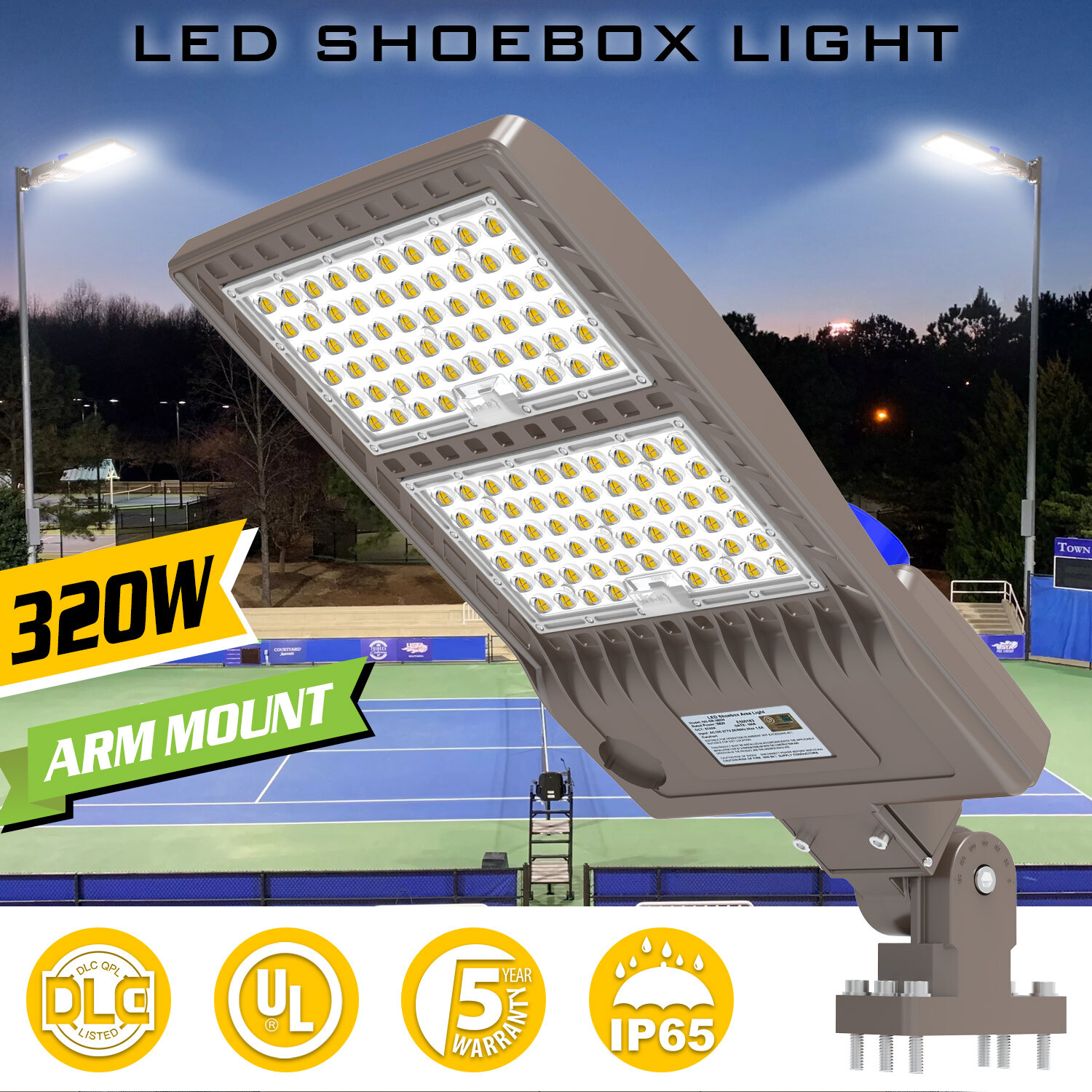320 Watt LED Shoebox Pole Light Dusk to Dawn Parking Lot Street Lighting Fixture
