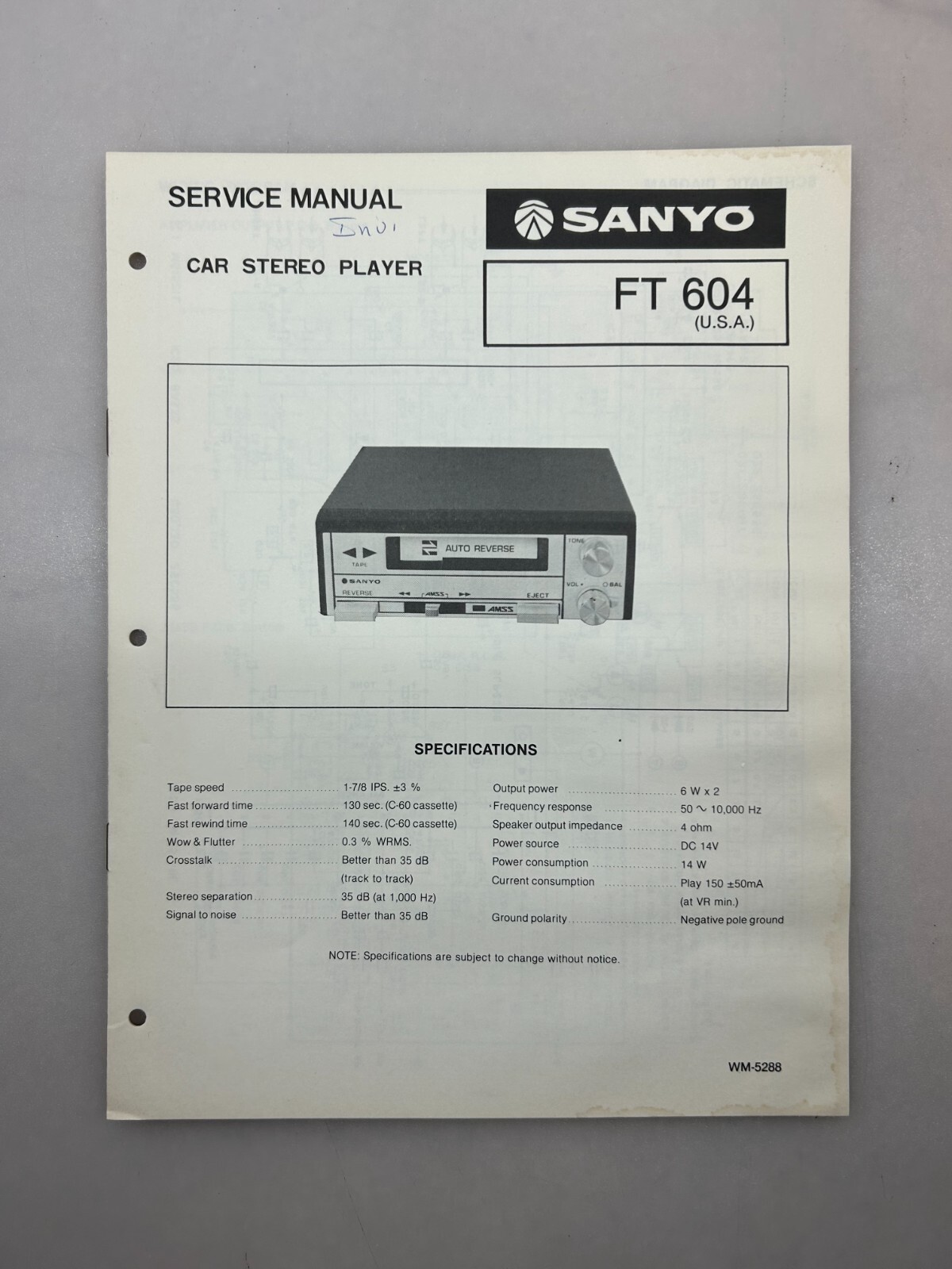 Sanyo FT 604 Original Service Manual Free Shipping