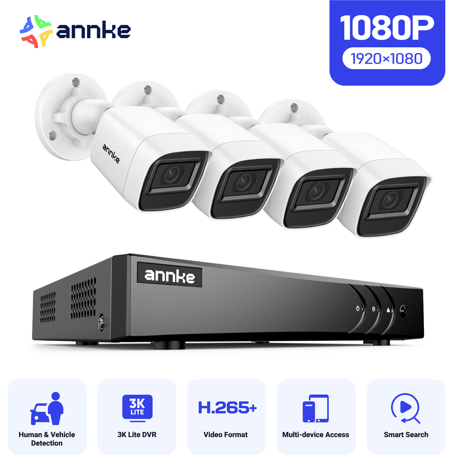 ANNKE 3K Lite 8CH DVR 1080P Video Security Camera System AI Human Detection IP67
