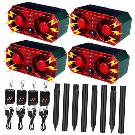 Solar Outdoor Motion Sensor Alarm with Stake - Animal Deterrent - 4 Pcs