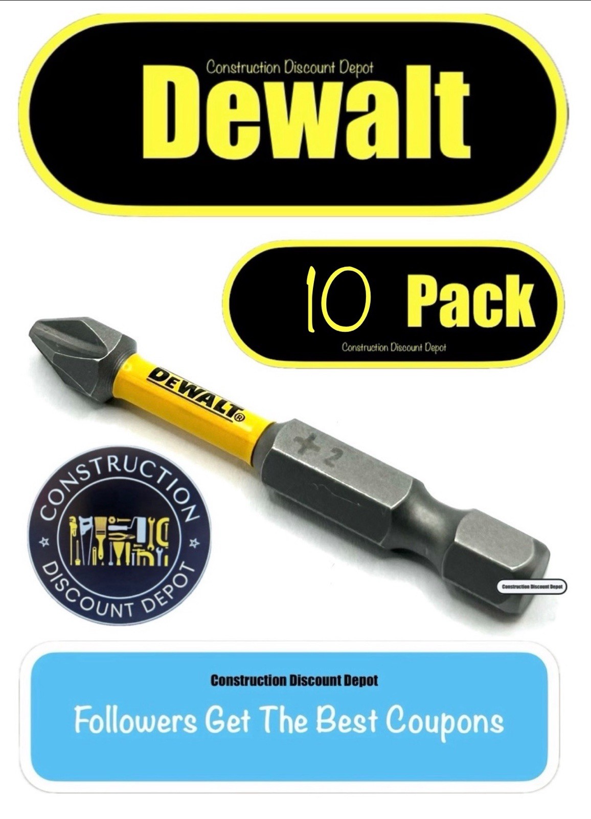 Bulk 10 Pack DeWalt Maxfit Ultra Phillips #2 Bit PH2 2 in. IMPACT READY