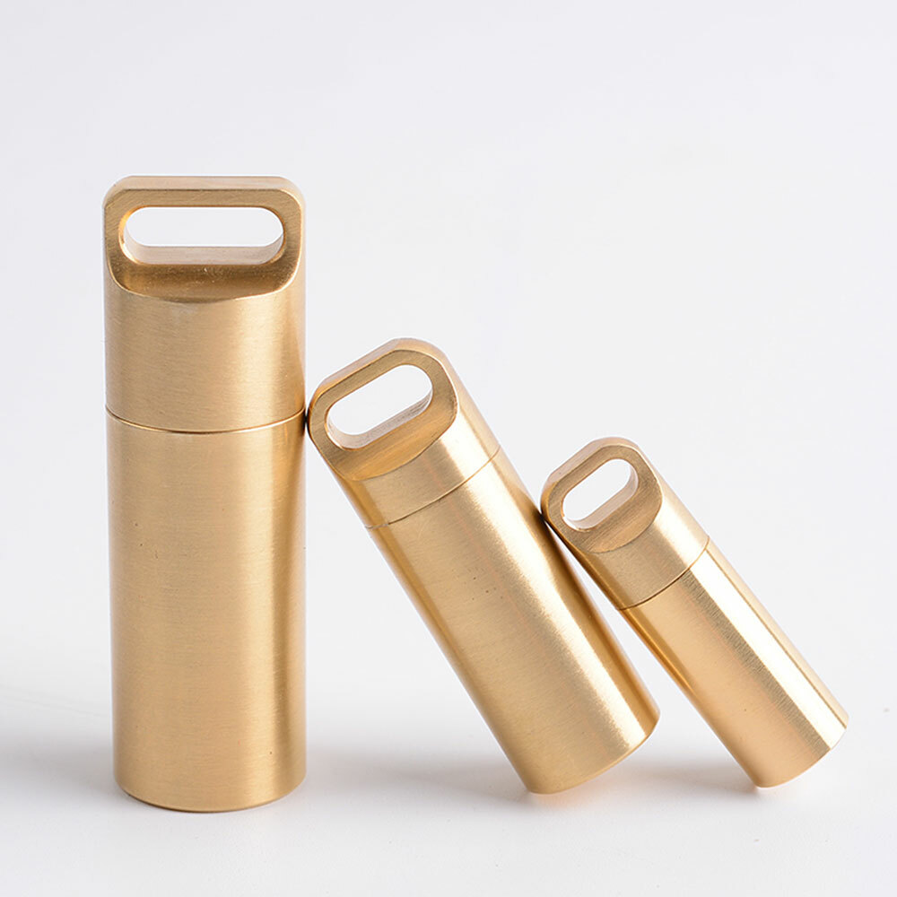 Bottle Brass Medicine Capsule Pill Box Outdoor Travel Camping First Aid Daily