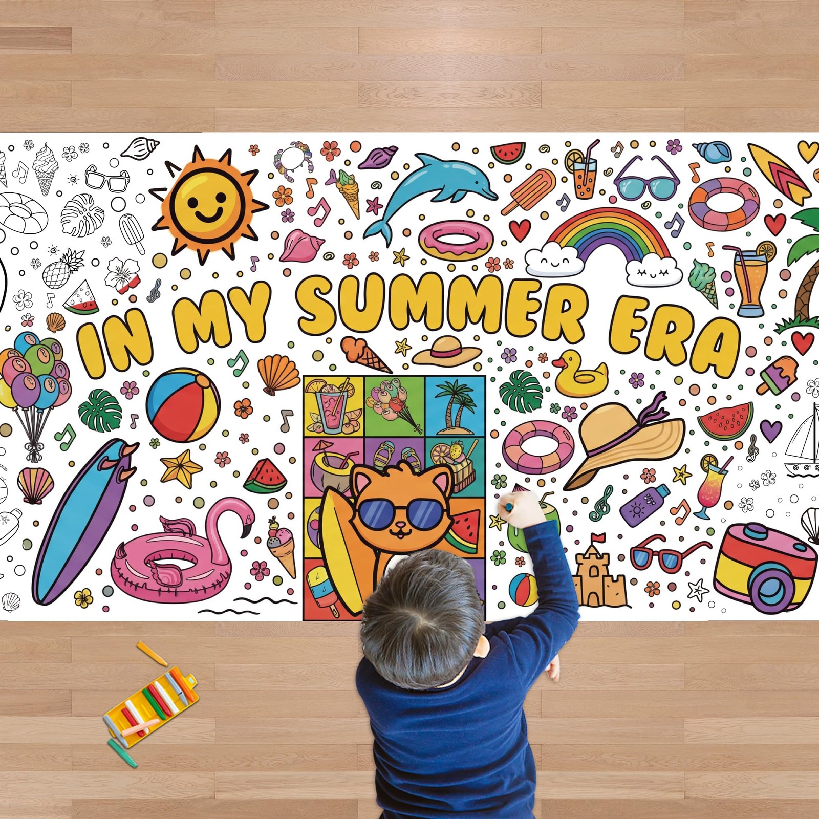 OHOME Summer Giant Coloring Poster/Tablecloth - Summer Toys | 30 x 72 Inches ...