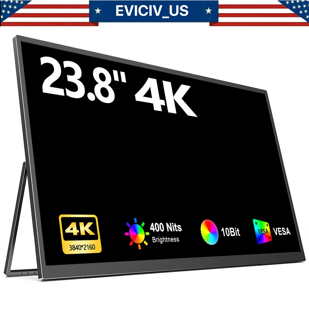 4K Portable Monitor, 23.8" 3840*2160 UHD Gaming Computer Monitor FreeSync 2000:1
