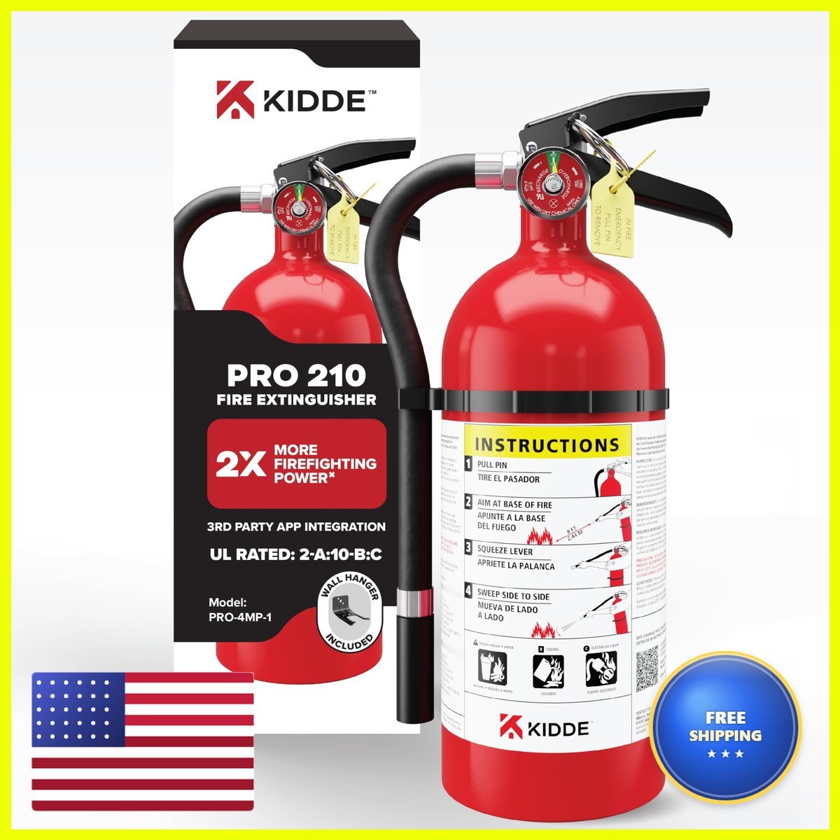 Kidde Pro 210 Commercial Fire Extinguisher, 2-A10-BC, PRO-4MP-1, 1 Pack