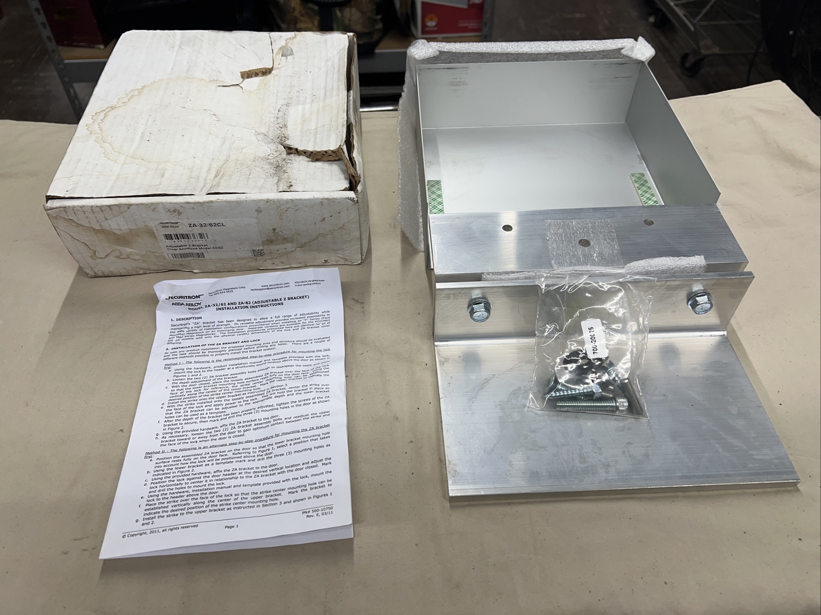 Securitron M32/62 Adjustable Z-Bracket Satin Stainless Steel ZA-32/62CL
