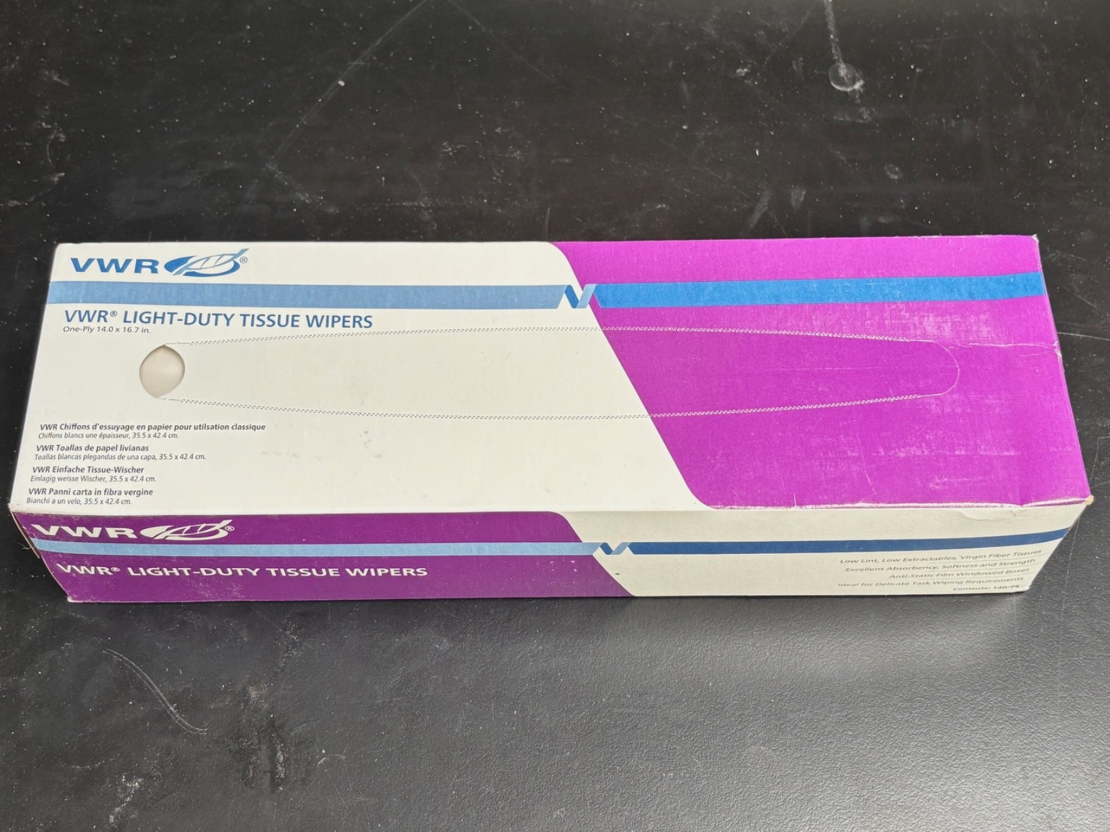 New VWR 82003-822 Tissue Wipes 14.0" x 16.7" Light Duty, 1-Ply, Box of 140 Wipes