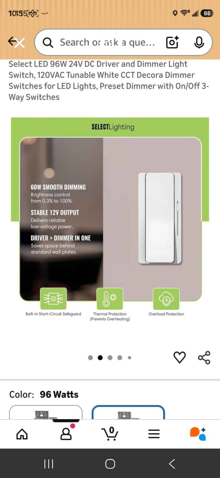 Select Lighting 96W 24V DC Driver Dimmer Decora Wall Switch for LED, 24V, White