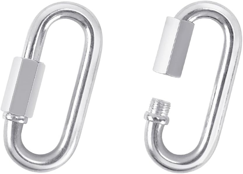 2 Pack M5 D-Shape Silver Steel Quick Link Carabiner, Chain Hooks for Outdoor